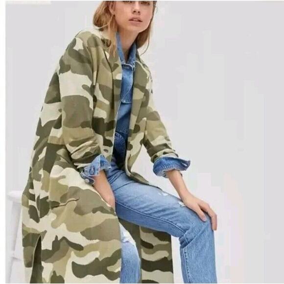 Maeve Anthropologie Kieran Camo Sweater Coat Small Green Motif Camouflage Floor - Picture 1 of 13